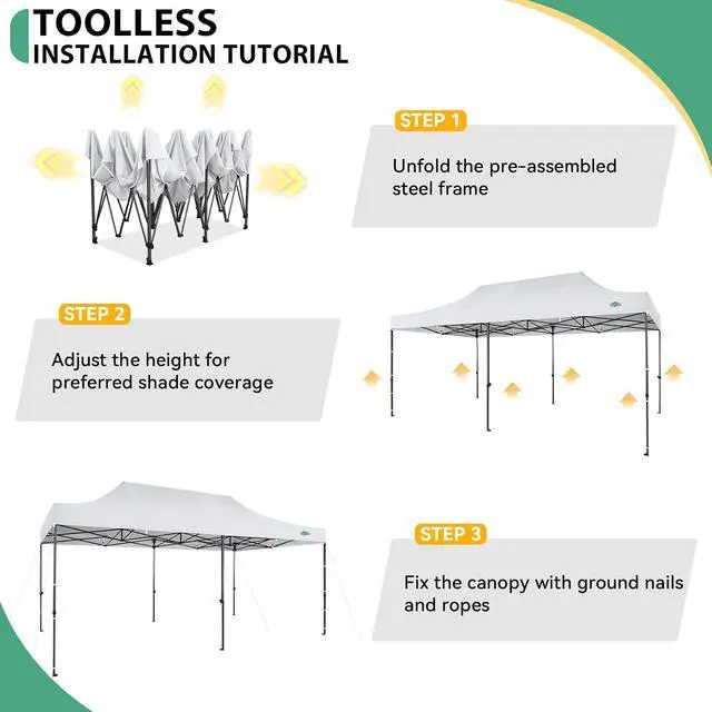 Alt view image 5 of 7 - 10x20 Heavy Duty Pop Up Canopy Tent with 6 Sidewalls Thicken Frame, Commercial Easy Up Outdoor Wedding Party Tents, All Season Waterproof Windproof with Stakes Sandbags Ropes Roller Bag, White