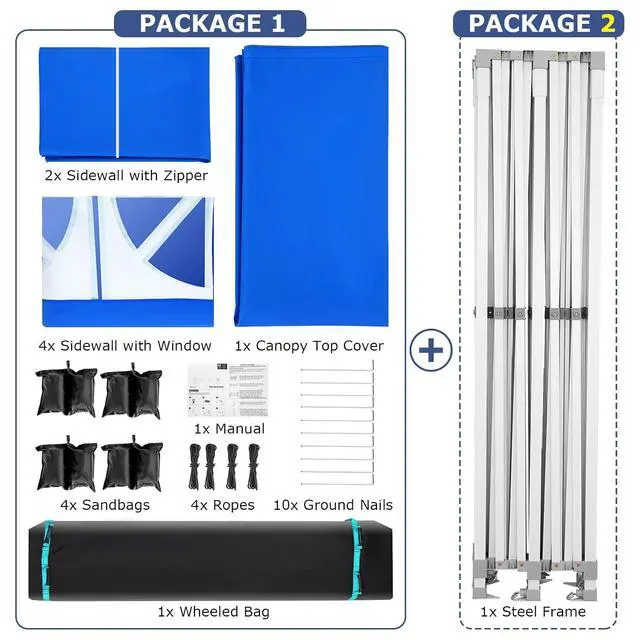 Alt view image 5 of 6 - 13x26 Heavy Duty Pop Up Canopy Tent with 6 Sidewalls Thicken Frame, Commercial Easy Up Outdoor Wedding Party Tents, All Season Waterproof Windproof with Stakes Sandbags Ropes Roller Bag, Blue