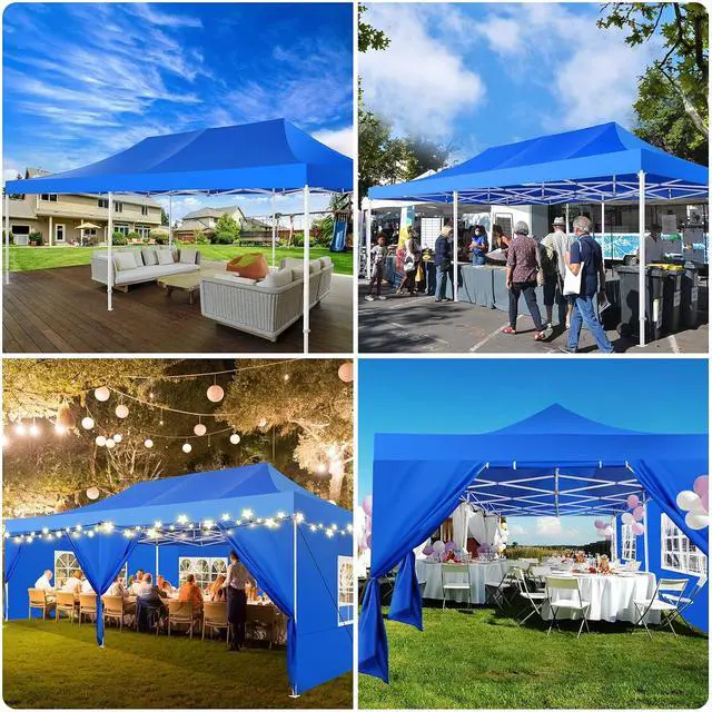 Alt view image 6 of 6 - 13x26 Heavy Duty Pop Up Canopy Tent with 6 Sidewalls Thicken Frame, Commercial Easy Up Outdoor Wedding Party Tents, All Season Waterproof Windproof with Stakes Sandbags Ropes Roller Bag, Blue