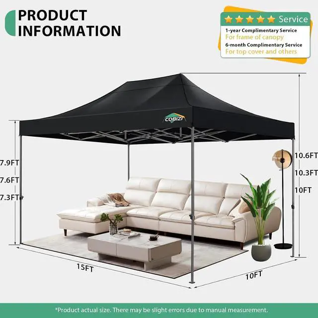 Alt view image 2 of 7 - 10x15 Heavy Duty Pop Up Canopy Tent with 4 Sidewalls Thicken Frame, Commercial Easy Up Outdoor Wedding Party Tents, All Season Waterproof Windproof with Stakes Sandbags Ropes Bag, Black