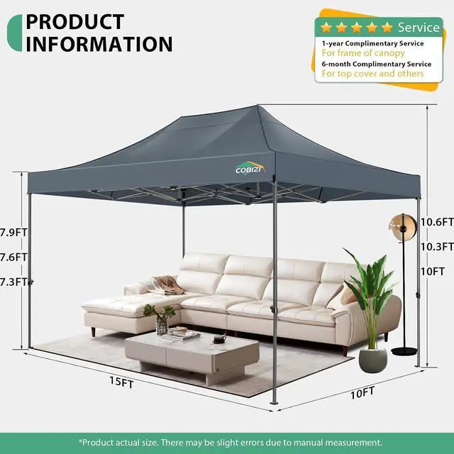 Alt view image 2 of 7 - 10x15 Heavy Duty Pop Up Canopy Tent with 4 Sidewalls Thicken Frame, Commercial Easy Up Outdoor Wedding Party Tents, All Season Waterproof Windproof with Stakes Sandbags Ropes Bag, Gray