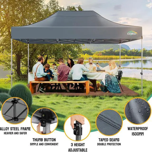 Alt view image 4 of 7 - 10x15 Heavy Duty Pop Up Canopy Tent with 4 Sidewalls Thicken Frame, Commercial Easy Up Outdoor Wedding Party Tents, All Season Waterproof Windproof with Stakes Sandbags Ropes Bag, Gray