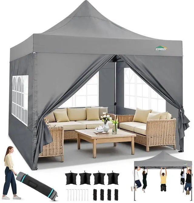 Main image of 10x10 Heavy Duty Pop Up Canopy Tent with 4 Sidewalls Thicken Frame, Commercial Easy Up Outdoor Wedding Party Tents, All Season Waterproof Windproof with Stakes Sandbags Ropes Roller Bag, Gray