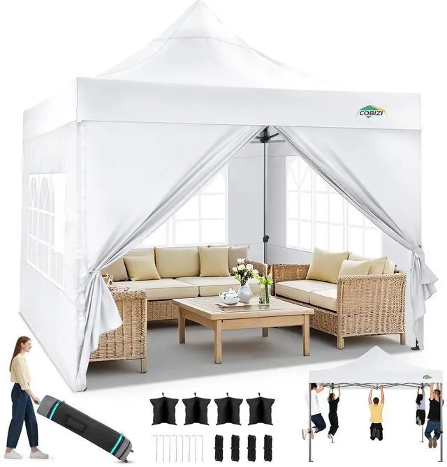 Main image of 10x10 Heavy Duty Pop Up Canopy Tent with 4 Sidewalls Thicken Frame, Commercial Easy Up Outdoor Wedding Party Tents, All Season Waterproof Windproof with Stakes Sandbags Ropes Roller Bag, White