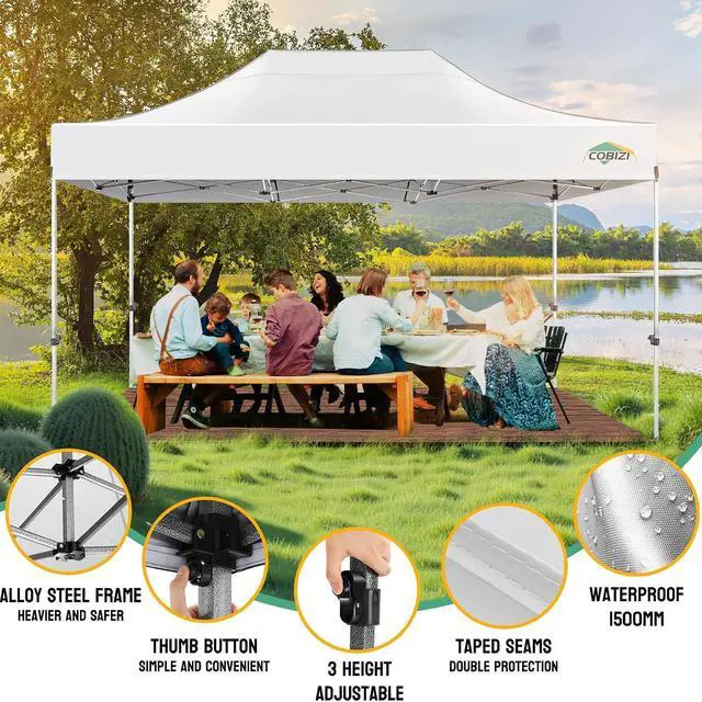 Alt view image 4 of 7 - 10x15 Pop up Canopy Tent Heavy Duty, Easy Set-up Commercial Outdoor Party Tent, 100% Waterproof Wedding Tents Gazebo, 3 Height Adjustable with Handbag, White
