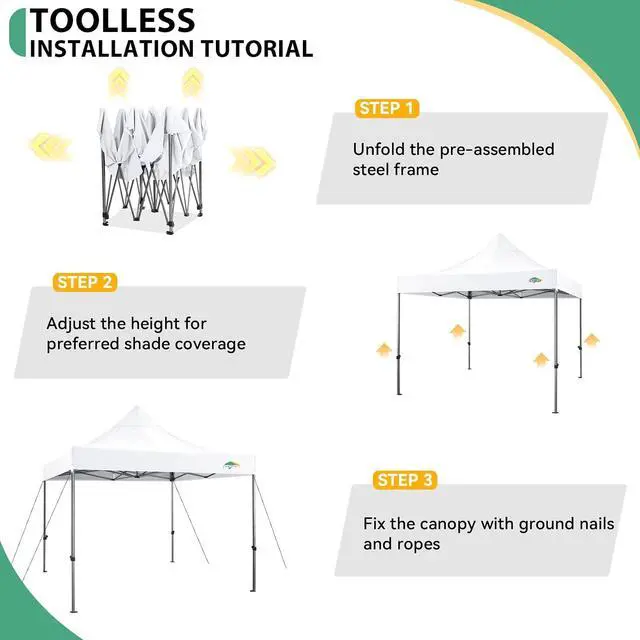 Alt view image 5 of 7 - 10x10 Pop up Canopy Tent Heavy Duty, Easy Set-up Commercial Outdoor Party Tent, 100% Waterproof Wedding Tents Gazebo, 3 Height Adjustable with Wheeled Bag, White