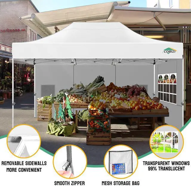 Alt view image 4 of 7 - 10x15 Heavy Duty Pop Up Canopy Tent with 4 Sidewalls Thicken Frame, Commercial Easy Up Outdoor Wedding Party Tents, All Season Waterproof Windproof with Stakes Sandbags Ropes Bag, White