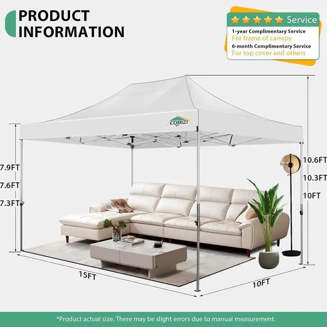Alt view image 6 of 7 - 10x15 Pop up Canopy Tent Heavy Duty, Easy Set-up Commercial Outdoor Party Tent, 100% Waterproof Wedding Tents Gazebo, 3 Height Adjustable with Handbag, White