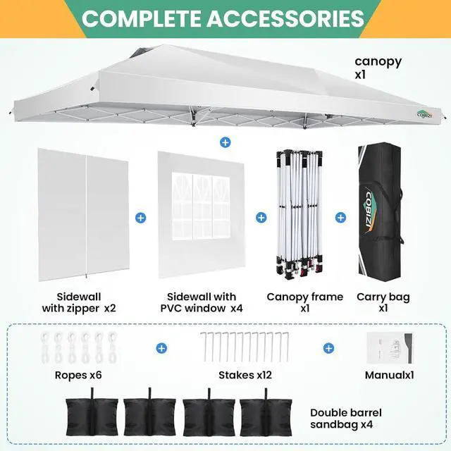 Alt view image 5 of 7 - 10x20 Pop Up Canopy Tent with One Push, 6 Removable Sidewalls