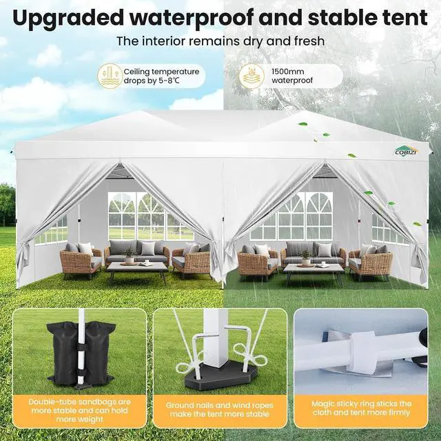 Alt view image 7 of 7 - 10x20 Pop Up Canopy Tent with One Push, 6 Removable Sidewalls