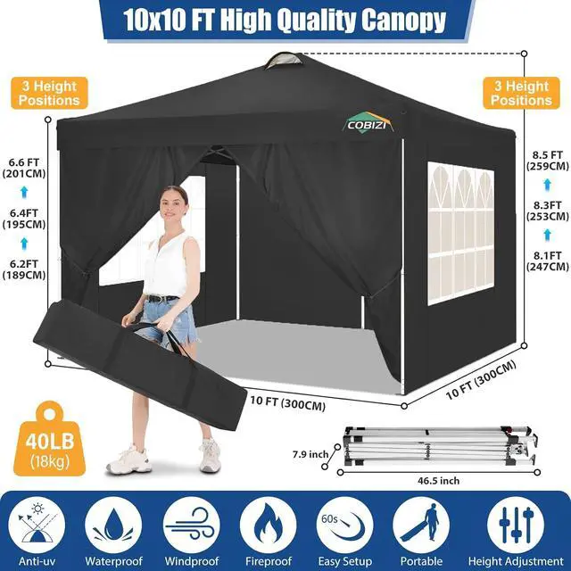 Alt view image 3 of 7 - 10x10 Pop Up Canopy Tent with 4 Removable Sidewalls for Party