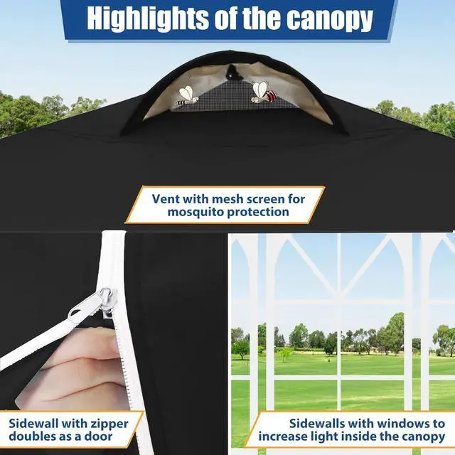 Alt view image 5 of 7 - 10x10 Pop Up Canopy Tent with 4 Removable Sidewalls for Party