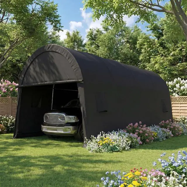 Main image of Carport 12x20 Heavy Duty Storage Shelter Shed Portable Garage with All-Steel Metal Frame & Vents, Round Style Outdoor Storage Shed for Car, Truck, Boat, Waterproof Carport Canopy Anti-Snow