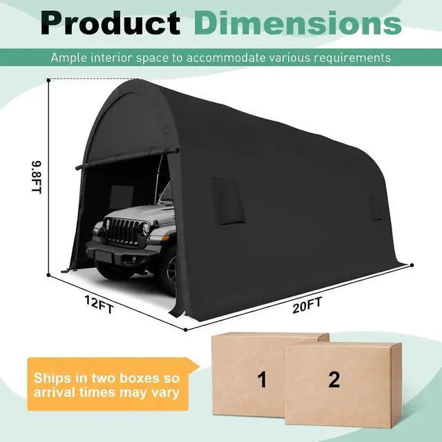 Alt view image 2 of 7 - Carport 12x20 Heavy Duty Storage Shelter Shed Portable Garage with All-Steel Metal Frame & Vents, Round Style Outdoor Storage Shed for Car, Truck, Boat, Waterproof Carport Canopy Anti-Snow