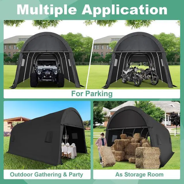 Alt view image 7 of 7 - Carport 10x20 Heavy Duty Portable Garage Storage Shelter Shed with All-Steel Metal Frame & Vents, Anti-Snow Waterproof Round Style Outdoor Storage Shed for Car, Truck, Boat, Patio Furniture