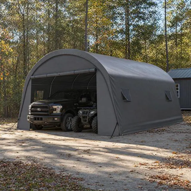 Main image of Carport 20'x20' Heavy Duty Portable Garage, 2.0 Galvanized Frame, Waterproof Shelter with Removable Sidewalls & Windows, Built-in Sandbags, for Car/Boat/SUV, Gray