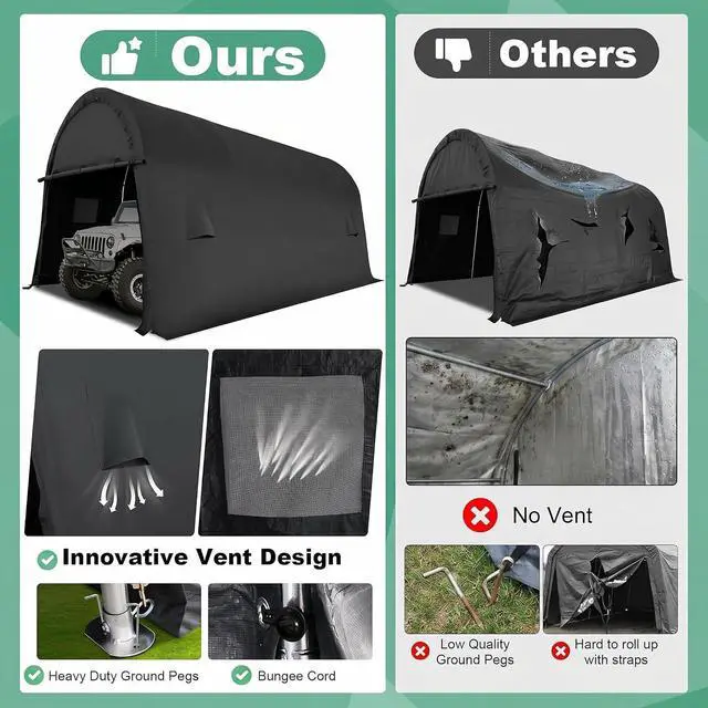 Alt view image 6 of 7 - Carport 12x20 Heavy Duty Storage Shelter Shed Portable Garage with All-Steel Metal Frame & Vents, Round Style Outdoor Storage Shed for Car, Truck, Boat, Waterproof Carport Canopy Anti-Snow