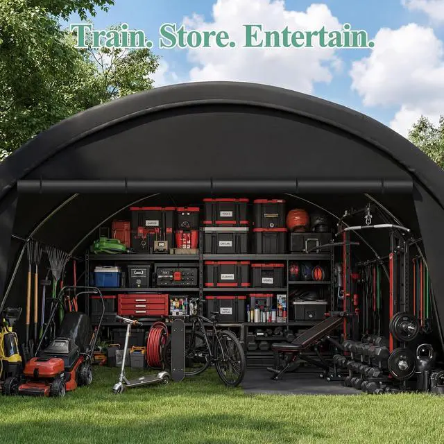 Alt view image 6 of 7 - Carport 20'x20' Heavy Duty Portable Garage, 2.0 Galvanized Frame, Waterproof Shelter with Removable Sidewalls & Windows, Built-in Sandbags, for Car/Boat/SUV, Gray