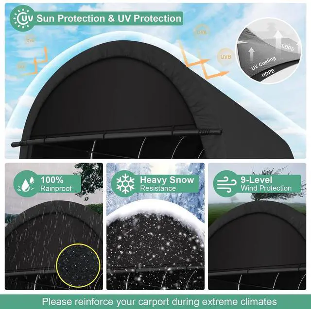 Alt view image 5 of 7 - Carport 12x20 Heavy Duty Storage Shelter Shed Portable Garage with All-Steel Metal Frame & Vents, Round Style Outdoor Storage Shed for Car, Truck, Boat, Waterproof Carport Canopy Anti-Snow
