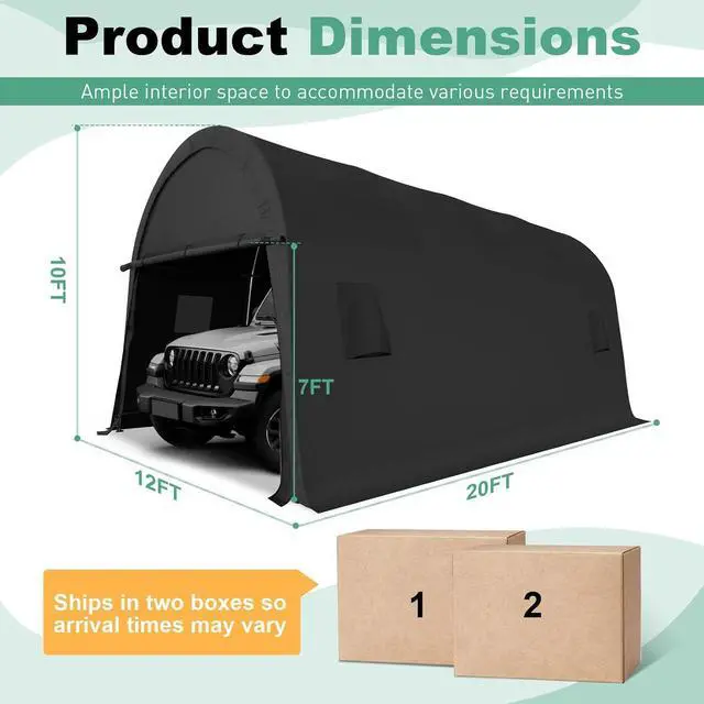 Alt view image 3 of 7 - 12x20 Carport Heavy Duty Portable Garage Steel Storage Shed