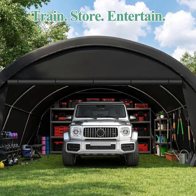 Alt view image 7 of 7 - Carport 20'x20' Heavy Duty Portable Garage, 2.0 Galvanized Frame, Waterproof Shelter with Removable Sidewalls & Windows, Built-in Sandbags, for Car/Boat/SUV, Gray