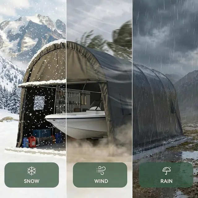 Alt view image 7 of 7 - Carport 12x20 Heavy Duty Storage Shelter Shed Portable Garage with All-Steel Metal Frame & Vents, Round Style Outdoor Storage Shed for Car, Truck, Boat, Waterproof Carport Canopy Anti-Snow