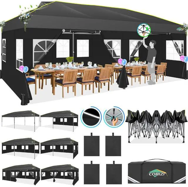 Main image of 10x20 Pop Up Canopy with 6 Sidewalls One Push Setup, Black