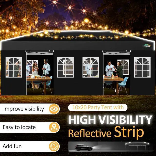 Alt view image 5 of 7 - 10x20 Pop Up Canopy with 6 Sidewalls One Push Setup, Black