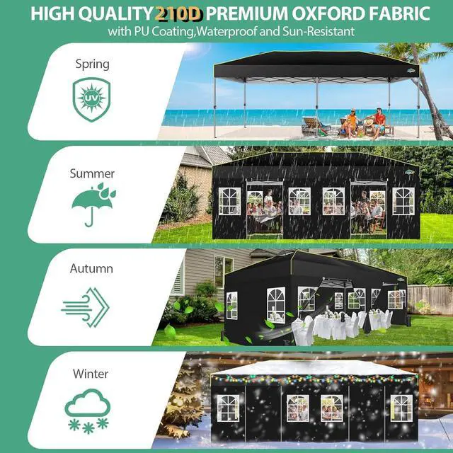 Alt view image 3 of 7 - 10x20 Pop Up Canopy with 6 Sidewalls One Push Setup, Black