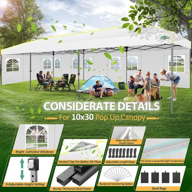 Alt view image 5 of 7 - 10x30 Pop Up Canopy Tent for Party Easy Setup, White