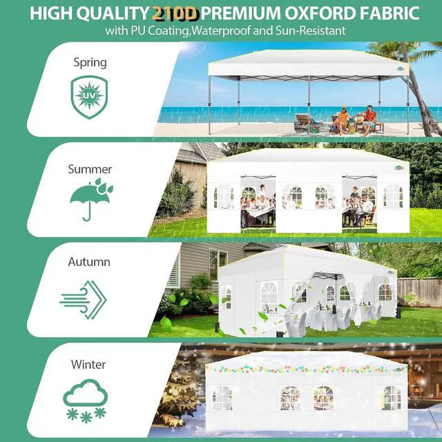 Alt view image 3 of 7 - 10x20 Pop Up Canopy with 6 Sidewalls One Push Setup, White