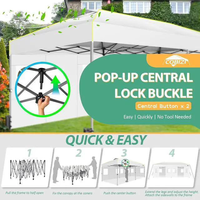 Alt view image 2 of 7 - 10x20 Pop Up Canopy with 6 Sidewalls One Push Setup, White