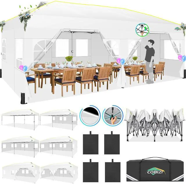 Main image of 10x20 Pop Up Canopy with 6 Sidewalls One Push Setup, White