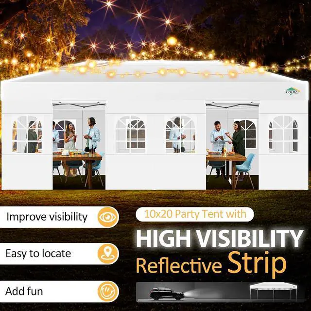 Alt view image 4 of 7 - 10x20 Pop Up Canopy with 6 Sidewalls One Push Setup, White
