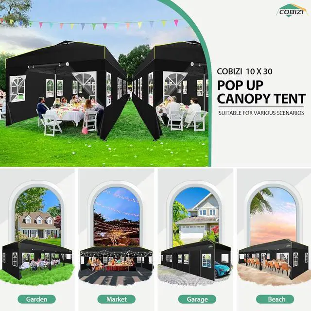 Alt view image 5 of 7 - 10x30 Pop Up Canopy with Sidewalls, One Push Easy Setup, Black