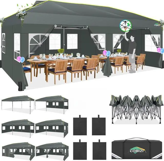 Main image of 10x20 Pop Up Canopy with 6 Sidewalls One Push Setup, Grey