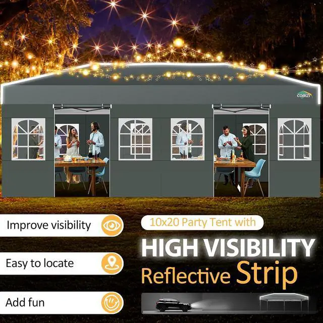 Alt view image 5 of 7 - 10x20 Pop Up Canopy with 6 Sidewalls One Push Setup, Grey