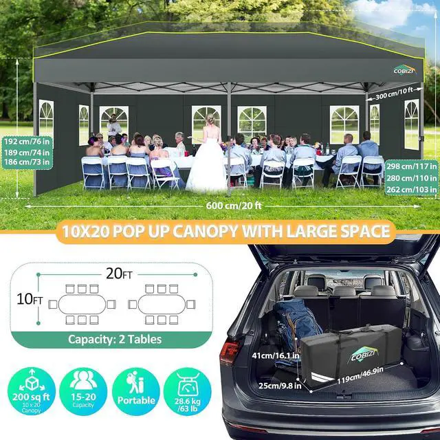 Alt view image 6 of 7 - 10x20 Pop Up Canopy with 6 Sidewalls One Push Setup, Grey
