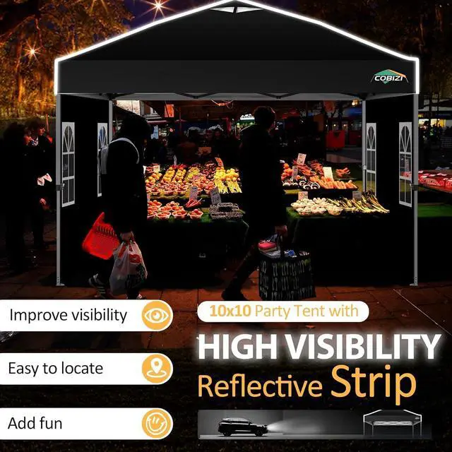 Alt view image 5 of 7 - 10x10 Pop up Canopy Tent with Sidewalls, One Push Setup Tent, Black