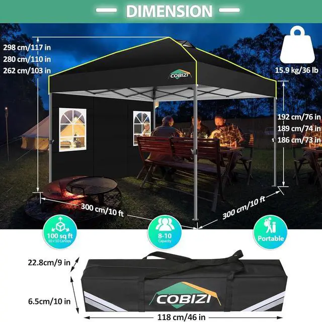 Alt view image 7 of 7 - 10x10 Pop up Canopy Tent with Sidewalls, One Push Setup Tent, Black