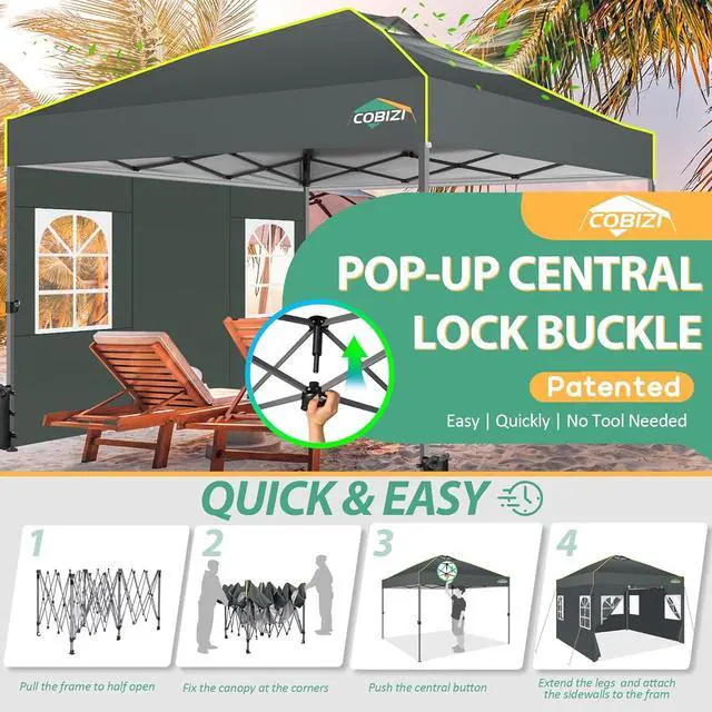 Alt view image 2 of 7 - 10x10 Pop up Canopy Tent with Sidewalls One Person Setup, Grey