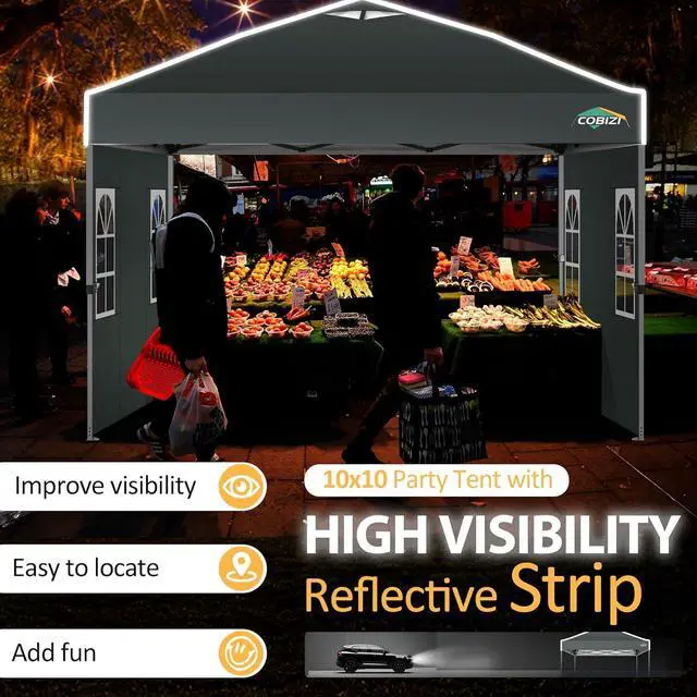Alt view image 6 of 7 - 10x10 Pop up Canopy Tent with Sidewalls One Person Setup, Grey