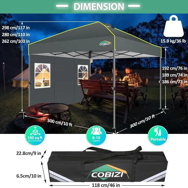 Alt view image 7 of 7 - 10x10 Pop up Canopy Tent with Sidewalls One Person Setup, Grey