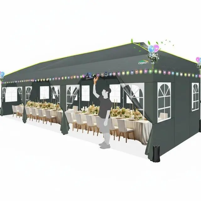 Main image of 10x30 Pop Up Canopy Tent with Sidewalls, One Push Easy Setup, Grey