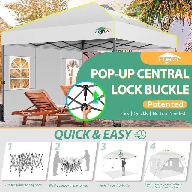 Alt view image 2 of 7 - 10x10 Pop up Canopy Tent with Sidewalls, One Push Setup, White