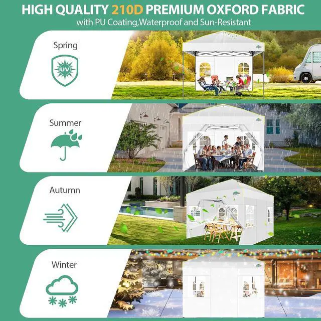 Alt view image 3 of 7 - 10x10 Pop up Canopy Tent with Sidewalls, One Push Setup, White