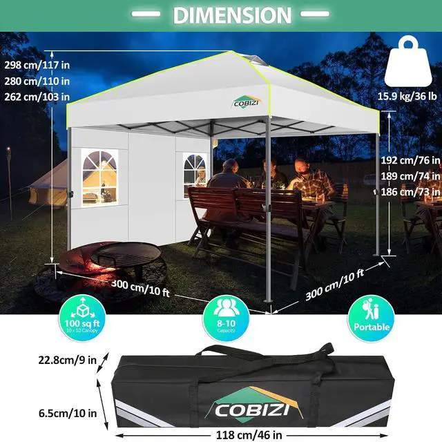 Alt view image 5 of 7 - 10x10 Pop up Canopy Tent with Sidewalls, One Push Setup, White