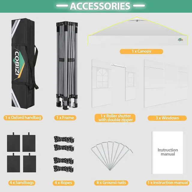 Alt view image 6 of 7 - 10x10 Pop up Canopy Tent with Sidewalls, One Push Setup, White