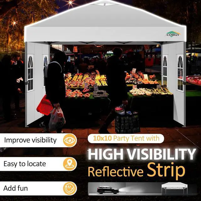 Alt view image 4 of 7 - 10x10 Pop up Canopy Tent with Sidewalls, One Push Setup, White
