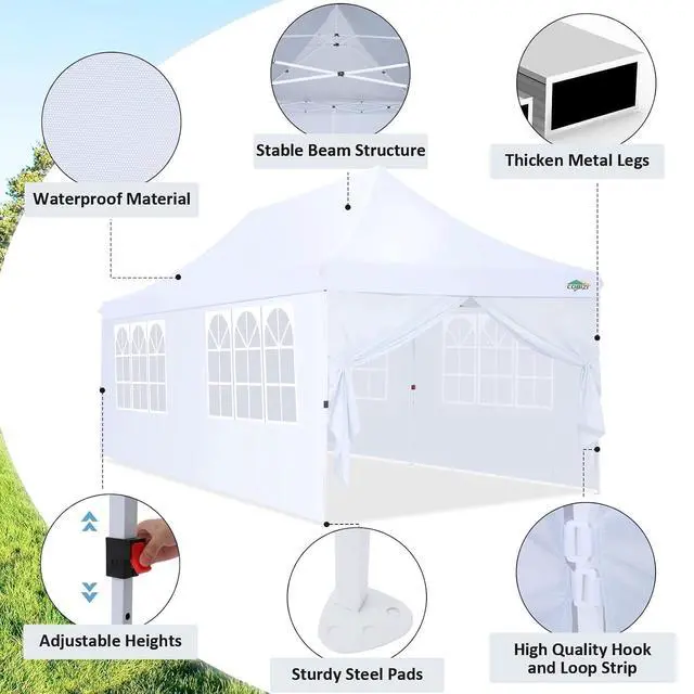 Alt view image 3 of 7 - 10x20 Pop up Canopy Tent for Parties, Carry Bag,6 Walls,4 Sandbags